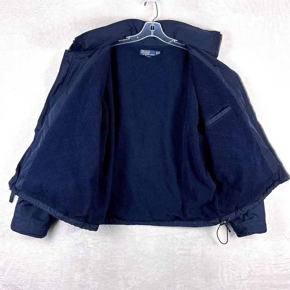VTG Polo Ralph Lauren Jacket Men XXL Navy Pony Fleece Lined Stowaway Hood 90s